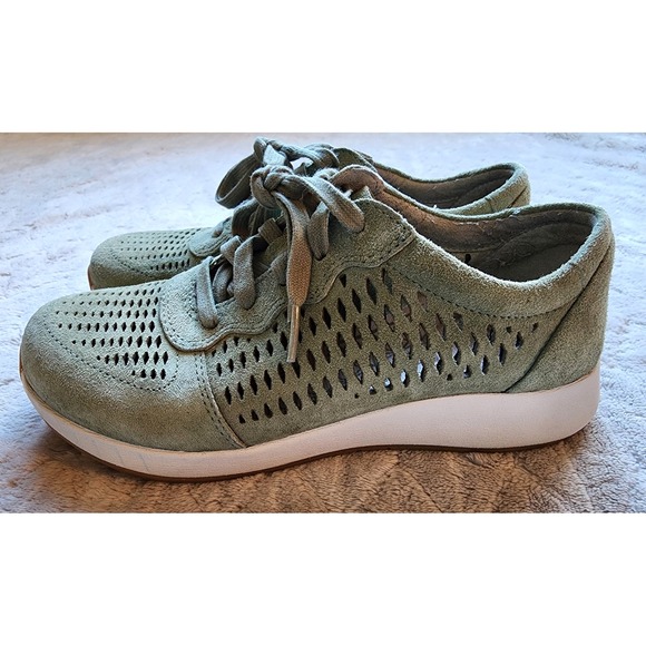 Dansko Shoes - Dansko Charlie Sage Green Suede Perforated Lace Up Walking Shoes Womens Size 36
